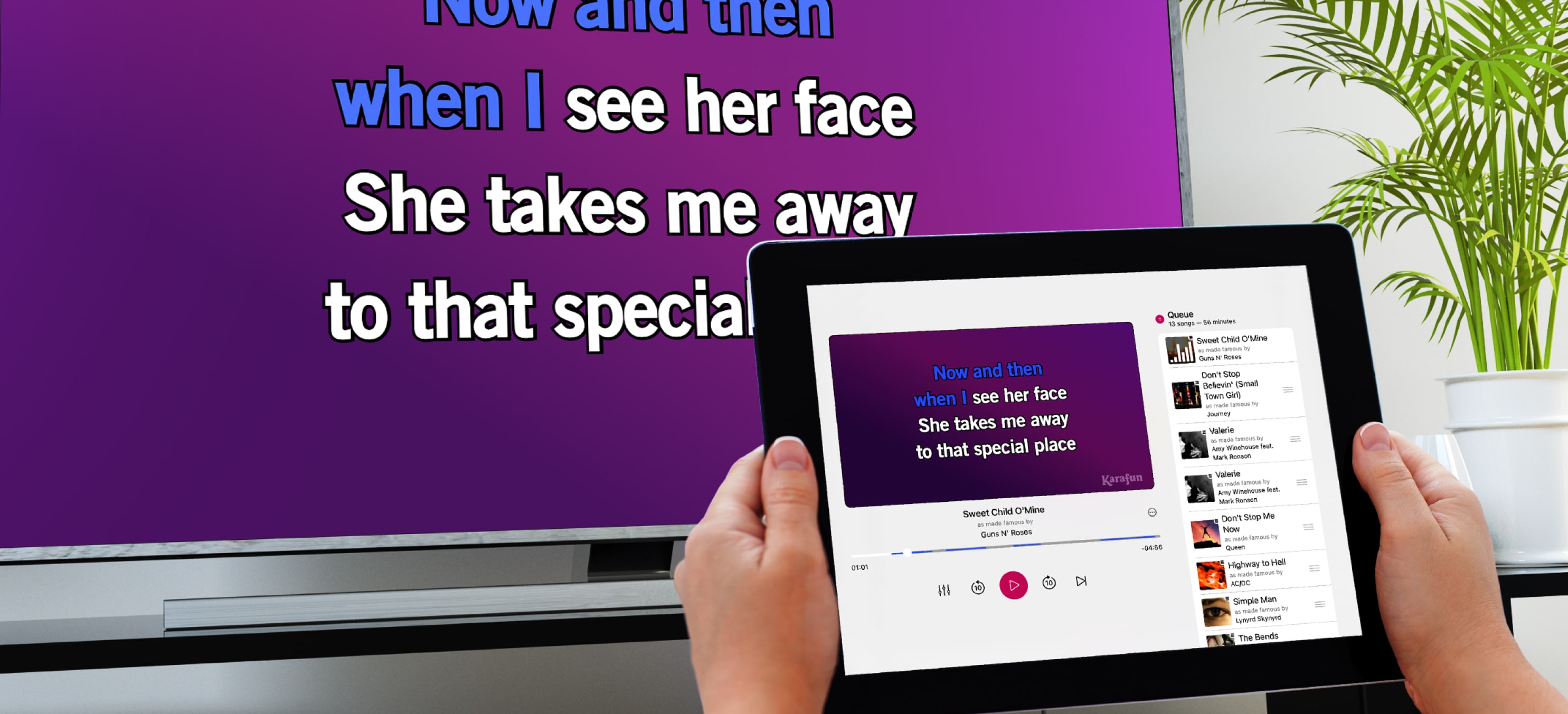 Turn your iPad into a wireless karaoke player.