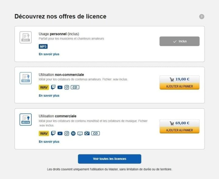 Forfaits de licence